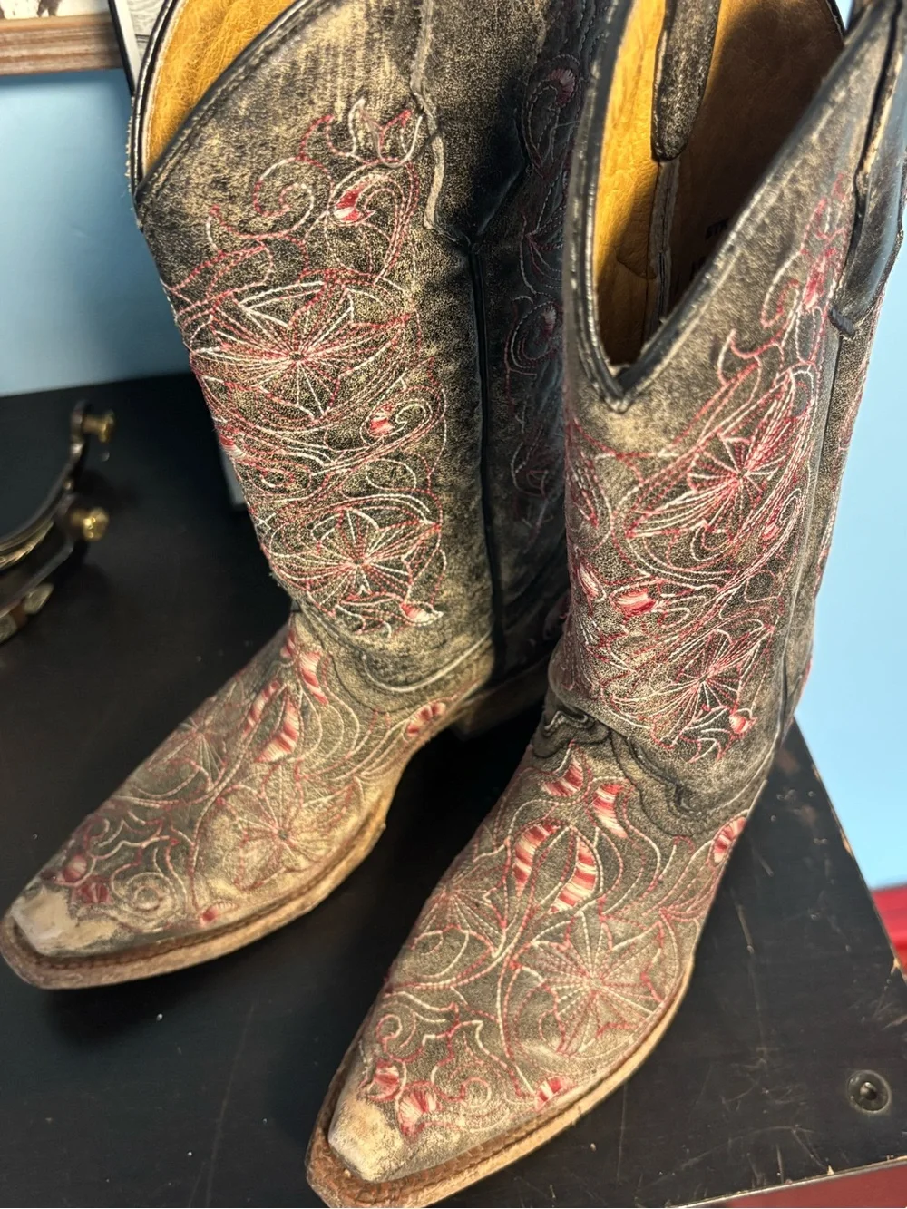 Girls' Corral Cowboy Boots with Red Embroidery